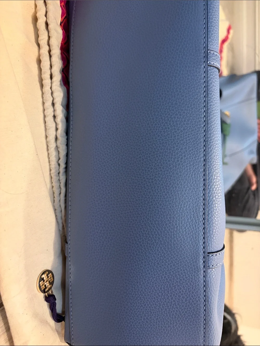 Tory Burch Perry Blue Leather Tote with Green Accent